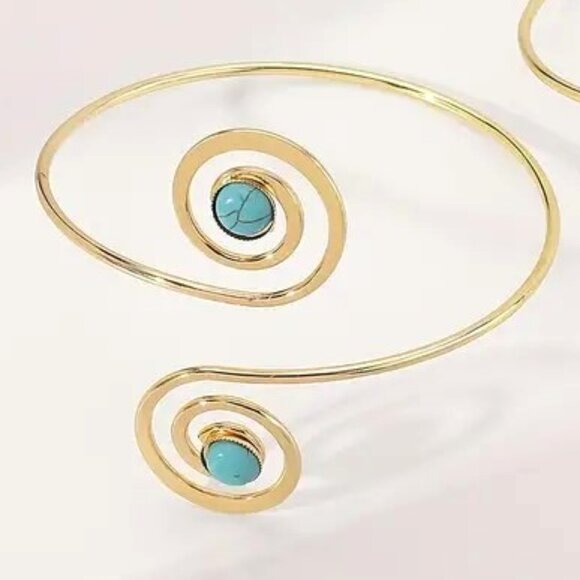 Upper Arm Turquoise Cuff Bracelet Boho Greek Goddess Armlet Swirl Egyptian - Picture 3 of 4